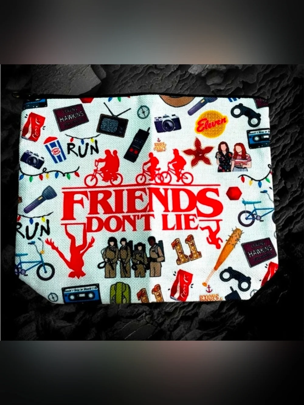 Stranger Things “Friends Don’t Lie” Zipper Pouch | Retro TV Cosmetic Bag